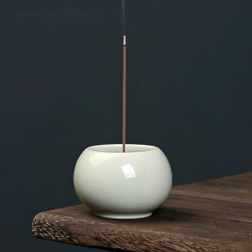 Celadon Glaze Ceramic Incense Burner Bowl, 2.2 Inch Zen Stick Incense Holder with Ash Catcher, Minimalist Tabletop Censer for Meditation Yoga Aromatherapy, Home Office Desk Decor by werdecade