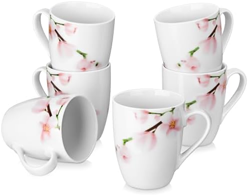 VEWEET Coffee Mugs Set of 6, 11 OZ Floral Ceramic Mugs, ANNIE by VEWEET