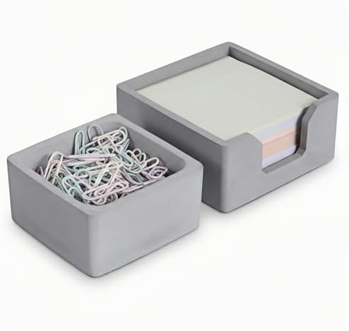 Concrete Desk Organizer Set of 2 - Minimalist Sticky Note Holder & Paper Clip Dispenser - Heavy Duty Office Desk Accessories with Non-Slip Base for Home Workspace Organizer & Desk Decor, Gray by BAOHD