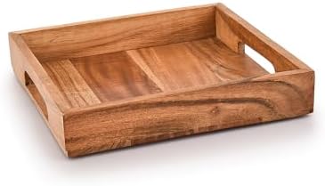 Samhita Acacia Wood Serving Tray with Handles,Wooden Serving Tray, Snack Tray, Breakfast Tray, Great for, Breakfast, Coffee |Size- 10" x 10" x 1.75" - Image 2