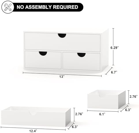 Bamboo Desk Organizer with Drawers Desktop Storage Drawers for Bills Office Supplies Kitchen Utensils Organizing Tool for Home Classroom Organization No Assembly (White) - Image 3