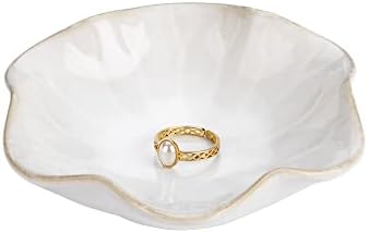 JAMEND CLXP Ring Dish, Kiln Glaze Jewelry Trinket Tray, Gifts for Women I Lotus Leaf Necklace Earrings Holder on Nightstand Bathroom, Ceramic Cute Key Bowl, White. All Jewelries Are NOT Included. - Image 2