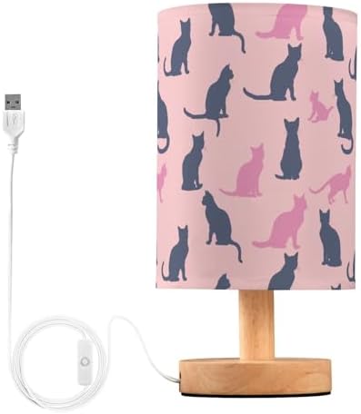 Cute Kittens Sitting in Different Poses Silhouette Bedside Table Lamps with USB Port for Bedroom Lamp Accent Table Lamp Small Nightstand Lamp Linen Shade Decorative Lamps for Kids|Reading|Dome|Home by Fustylead