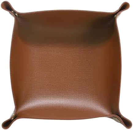 HARFINGTON PU Leather Valet Tray Unisex Folding Small Catchall Tray Portable Entryway Table Tray Nightstand Bedside Desk Tray for Key Wallet Watch Coin Jewelry Dice, Brown by HARFINGTON