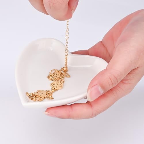 QUELIEN Heart-Shaped White Jewelry Tray for Rings, Earrings, and Necklaces – Elegant Ceramic Trinket Dish and Key Holder Bowl for Women and Girls, Perfect for Home Decor and Organizing - Image 3