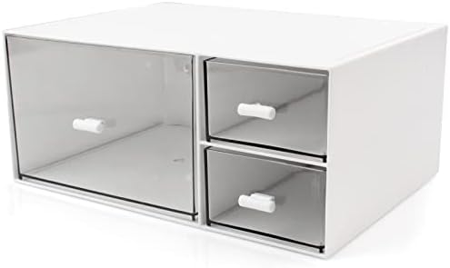 Desk Organizer Stackable Storage Drawers with 3 Compartments Stackable Drawers Great for Desk Storage, Makeup Storage Bathroom Organization Accessories Etc (White) by kulusion