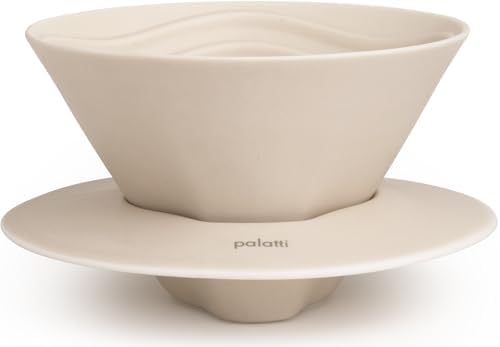 palatti Dune Porcelain Pour Over Coffee Dripper, Ceramic Pour Over Coffee Maker, Adapt to 185 or 155 Flat Bottom Basket Filters, Medium Flow Rate, Interchangeable Wall and Base, 1-4 cups by palatti