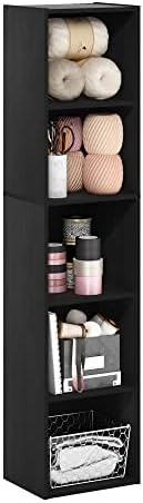 Furinno PASIR Book Shelf, 5-Tier Modern Bookshelf, Open Shelves Bookcase 9 x 12 x 52, Easy Assembly, for Living Room, Bedroom, Home Office, Blackwood by Furinno-FitsYourSpaceFitsYourBudget