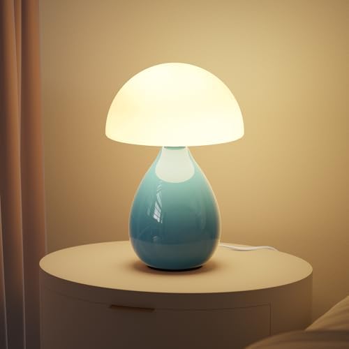 Mushroom Lamp, Vintage Small Table Lamp for Bedroom, Ice Crack Ceramic LED Night Light for Kids, Mid Century Modern Bedside Lamp for Nightstand, Living Room, Home Decor Gift Ideas for Women, Blue by Unknown