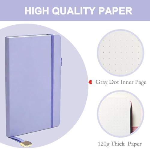 A5 Dotted Journal Starter Kit with Stencils and Stickers, Hardcover Dot Grid Notebook with 120 GSM Paper, Index Tabs and Date Stickers for Journaling, Study and Work,Light Purple - Image 3