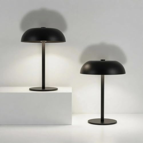 2 Pack Portable LED Mushroom Table Lamp, Metal Cordless Desk Night Light, Stepless Dimming Touch Lamp with 3 Colors for Bedroom Bedside Restaurant Bar, Black by Zoeger