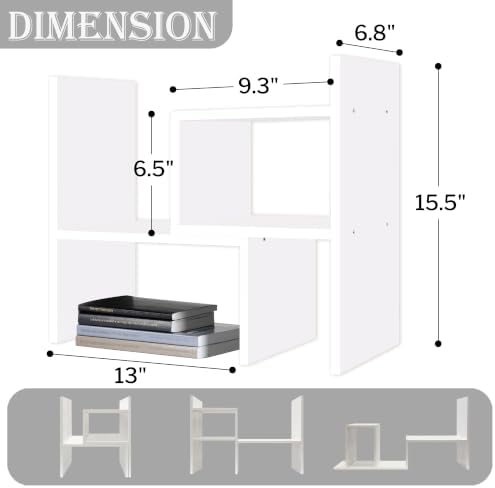 MASAKA B&W - Kawaii Storage Desktop Organizer for Your Desk Space, Double H Plants Display Shelf, Home Office Storage Rack Adjustable Stackable for Office, Dormitory (White*02) - Image 2