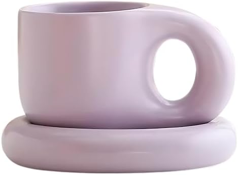 10oz Nordic Ceramic Coffee & Tea Mug, Saucer, Cute Cup, Lovers Gift, Purple by FilteredBlend