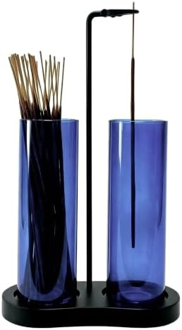 Blue Glass Incense Holder, Incense Burner Holder with Ash Catcher & Storage,Hang Upside Down Incense Holder for Sticks (Blue) by MoocerviIncenseHolder
