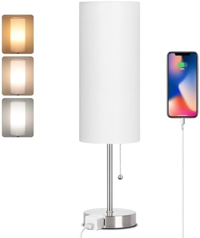 Dott Arts 18" Table Lamp for Bedroom, 3-Color Bedside Lamps with Pull Chain by DottArts