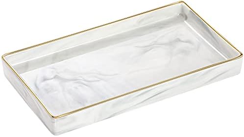 Luxspire Bathroom Vanity Tray Ceramic Jewelry Dish, S, Marble White by Luxspire