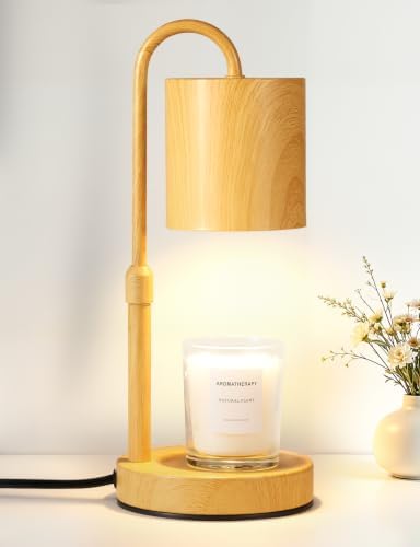 Briever Dimmable Candle Warmer Lamp with Timer, Height Adjustable Electric Candle Wax Warmer, Birthday Gifts for Women Mom, House Warming Gifts New Home Decor, Solid Wood Base, Wood Grain by Briever