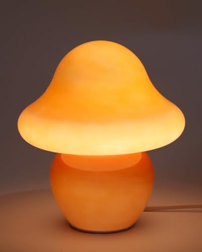 HEQET Mushroom Lamp Orange Glass Mushroom Table Lamp for Bedrooms, Living Room, Aesthetic Lamps for Bedroom, Cute Bedside Lamp by HEQET