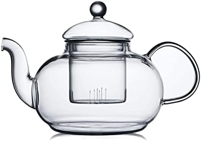 CNGLASS Glass Teapot Stovetop Safe,Clear Teapot with Removable Infuser 20.3 oz,Loose Leaf and Blooming Tea Maker by CNGLASS