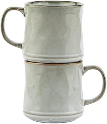 KooK Glazed Coffee Mugs, Ceramic, Microwave & Dishwasher Safe, 13 oz, Java/Slate Circled, Set of 2 by Kook