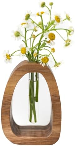 Mini Wood Vase Terrarium, Glass Tube Plant Propagation Station, MCM Decor by MIGAKUHOME