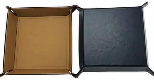Valet Tray Desktop Storage Organizer, Vegan Leather Catchall Tray Bedside Vanity Tray Nightstand Caddy Holder for Remote Controller, Watch, Keys, Phone, Wallet, Sunglasses, Jewelry, Khaki - Image 2