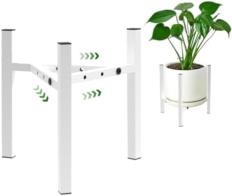 Aripark Plant Stand Indoor Adjustable, Metal Modern Plant Stands, Heavy Duty Stable Plant Pot Small Flower Holder Indoor Outdoor Corner, Fit 8 9 10 11 12 inch Pots, White (Pot & Plant Not Included) by Airpark