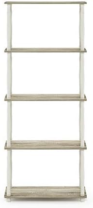 Furinno Turn-N-Tube 5-Tier Multipurpose Shelf / Display Rack / Storage Shelf / Bookshelf, Classic Tubes, Sonoma Oak/White - Image 4