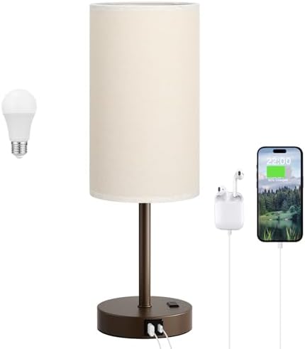 Dicoool 17.4" Bedside Lamp for Bedroom - Dimmable Touch, USB A+C, AC Outlet by DicooolDirect