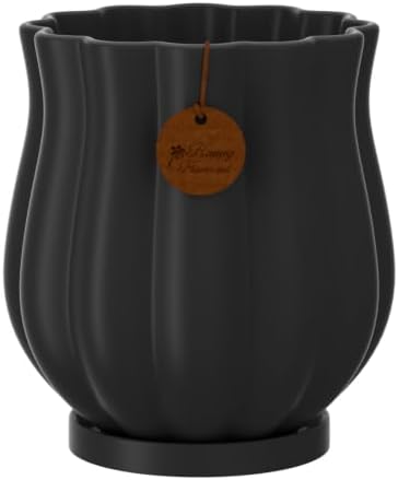 4.7" Matte Black Ceramic Plant Pot with Saucer by XiHuaer