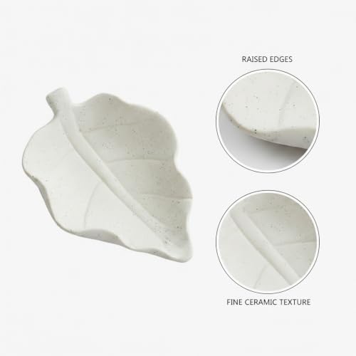 Leaf Shaped Ceramic Catchall Tray for Keys and Jewelry, Small Decorative Dish for Entryway, Nightstand, or Desk Organizer (White/Black) - Image 6