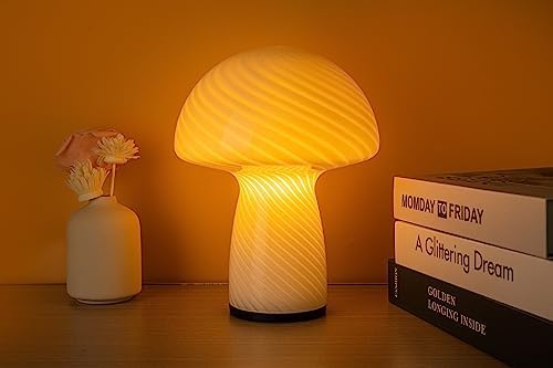NOTOC Mushroom lamp,Dimmable Glass Table Lamp,Vintage Style Table Lamp,Stripe White Bedside Desk lamp,Cute Table Lamps.（LED Bulbs Included） by NOTOC