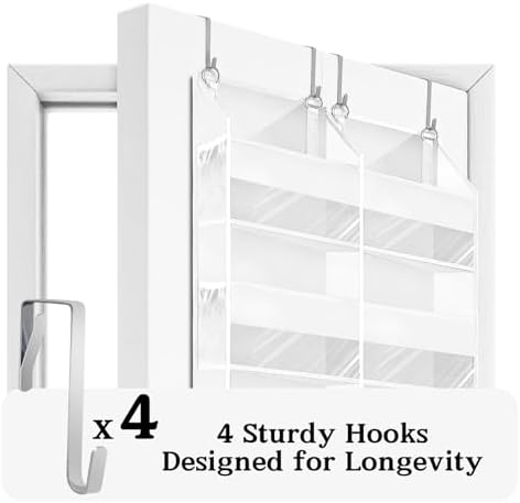 Over The Door Organizer 6 Tiers, Extra Large Behind Door Storage of 12 Compartments, 80 lbs Weight Capacity Hanging Storage Organizer with Clear Window Kids Toys, Shoes,Diapers, Room Storage, White - Image 6