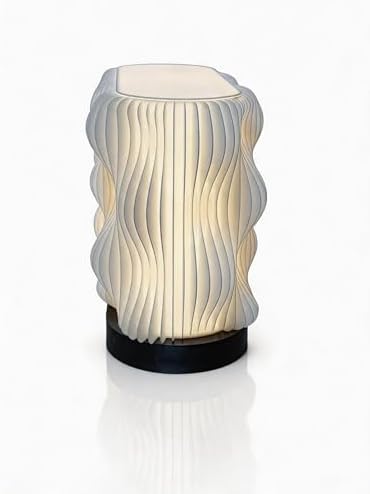 Modern Minimalist Table Lamp, Warm Light Bedside Lamp with Wavy Layered Shade, White, Dark Base, Light Source Included (Small -5.3in*8.27in) - Image 5
