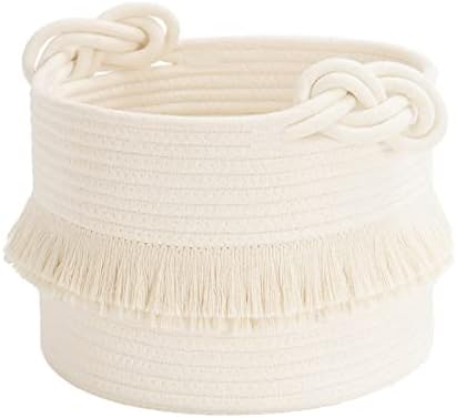 CherryNow Small Woven Rope Baby Basket with Tassel, 9.5" x 7", Off-White by CherryNow