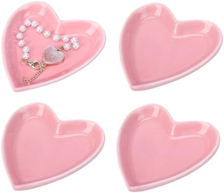 4pcs Ceramic Heart Shape Jewelry Trays Jewelry Dishes Storage Trays by Mozacona