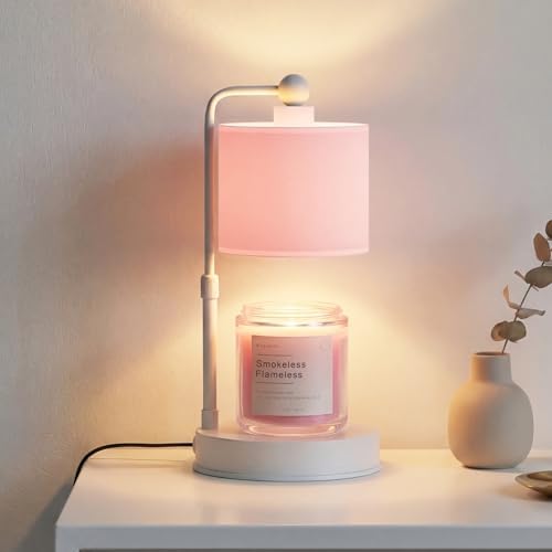 Pink Candle Warmer Lamp with Timer, Modern Farmhouse Dimmable Candle Warmer, Height Adjustable Electric Candle Lamp Warmer with 2 Bulbs, Home Decor for Bedroom-Pink by Bingyouth