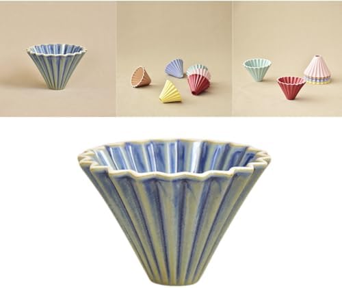 Kiln Blue Ceramic Pour Over Coffee Dripper - Origami-Inspired 10.3×7.8cm V60 Filter Cone, Deep Groove Design Promotes Balanced Water Flow and Heat Retention for Smooth, Hand Brewed Coffee by Boxonly