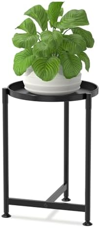 LASZOLA Metal Small Plant Stand Indoor Tall with 11 Inch Large Tray, Black by LASZOLA