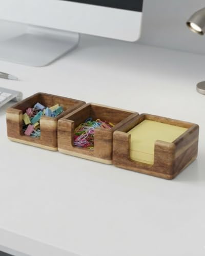 Acacia Wood Sticky Note Holder Desk Organizer 9.5x9.5cm - Image 6