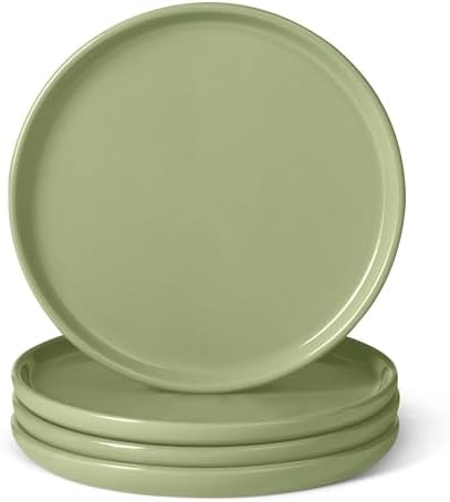 Amazon Basics Glazed Stoneware Appetizer Plates, Ceramic 4-Piece Set, Microwave and Dishwasher-Safe, 6.7 in., Olive by AmazonBasics