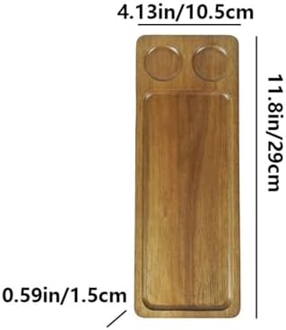 Generic Acacia Wood Serving Tray Hand Polished Japanese Appetizer Plate Multipurpose Serving Tray Platter with Beverage Holder Holder for Home, Cafe, Restaurant, Large Rectangular, Double Compartment - Image 2