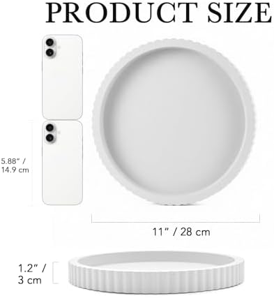 Modern Decorative Tray for Coffee Table, 11" Wooden White Round Small Decor Tray for Candle, Perfume, Vanity, Kitchen Island Counter & Table Centerpiece - Image 3