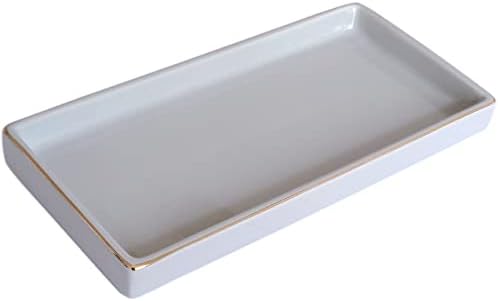 10 x 5 Ceramic Bathroom Tray for Countertop, Decorative Vanity Tray for Dresser Tops, Small Rectangular Trays for Perfume, Candle, Jewelry, Cosmetics (Gray) by HANKOR
