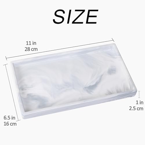 Bathroom Vanity Tray - 11'' Ceramic Rough-Textured Rectangle Countertop Tray, Heavy-Duty Organizer Plate for Perfume, Jewelry, Candles, Soap Dispenser, Kitchen Decorative Trays, Marble White - Image 2
