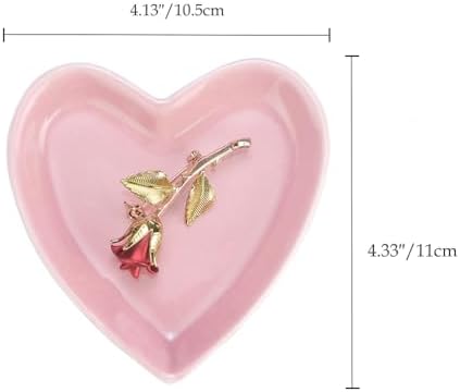 JAMEND CLXP Pink Heart Jewelry Tray, Engagement Wedding Ring Dish Earring Holder for Newlyweds, Sweet Gift for Women, Ceramic. NO ROSE. - Image 2