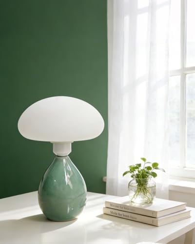 Lightdot Mushroom Table Lamp Mid Century Modern Lamp Green Ceramic Base by LightdotLighting