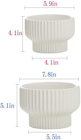 Puoyik 2 Piece Set of Flower Pots 8/6 inches, Ceramic Flower Pots with Drainage Holes, Indoor and Outdoor Plant Flower Planter (7.8/5.9 White) - Image 2