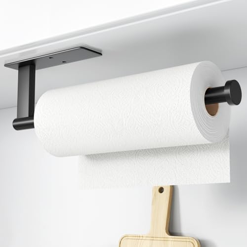 Paper Towel Holder Under Cabinet - Stainless Steel Paper Towel Holder Wall Mount, Self-Adhesive or Drilling, Matte Black Towel Rack for Kitchen Organization and Storage, Kitchen Paper Roll Holder by susswiff