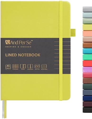 &And Per Se Lined Journal Notebook, 160 Pages, A5 5.7 x 8 inches College Ruled Thick Paper Notebook Journals for Writing, Hardcover Notebooks for Women Men Office School (1 Pack, Lime Green) by AndPerSe